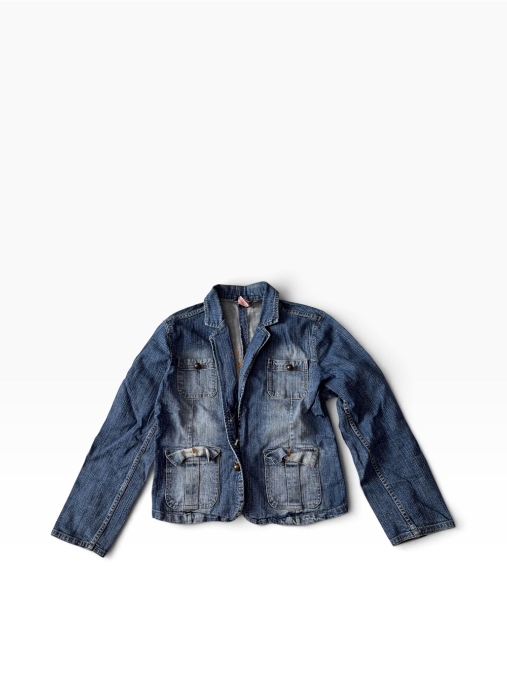 Faded Glory Stretch Embroidered Denim Blazer with Studs